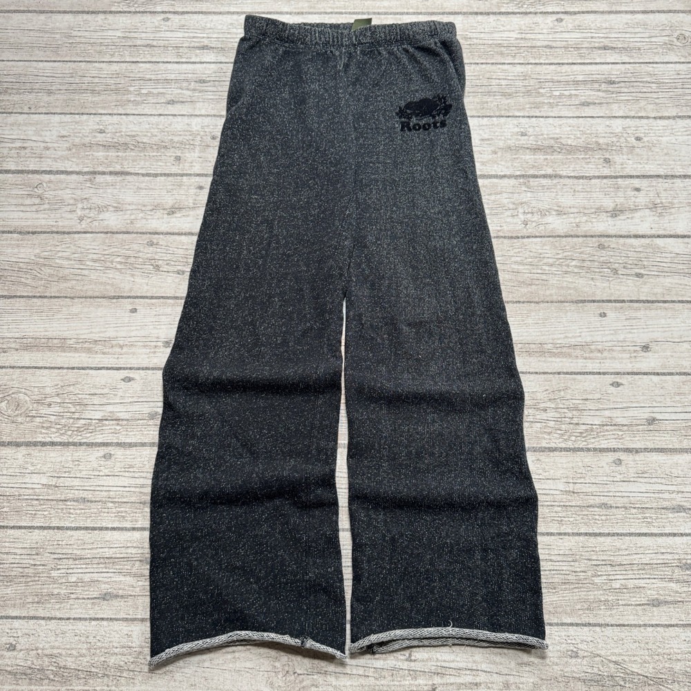 Roots Sweatpants Women's XS Charcoal Gray Wide Leg Relaxed Salt & Pepper Lounge